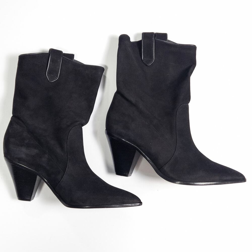 Schutz Mackie Boots Size 8 Black Westerncore Kitten Heel Sleek Minimal